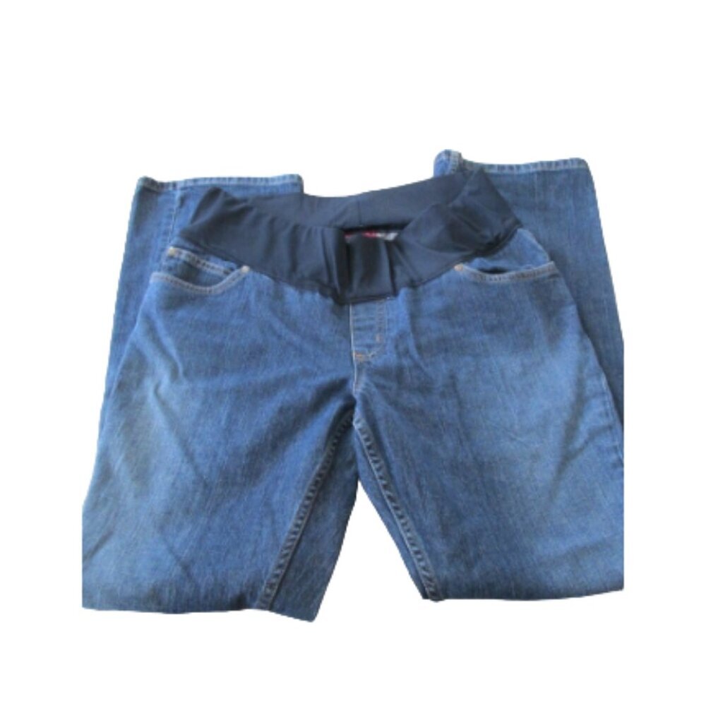 Liz Lange Maternity Pull On Jeans Womens Size 4 Blue Denim Elastic Stretch Pants